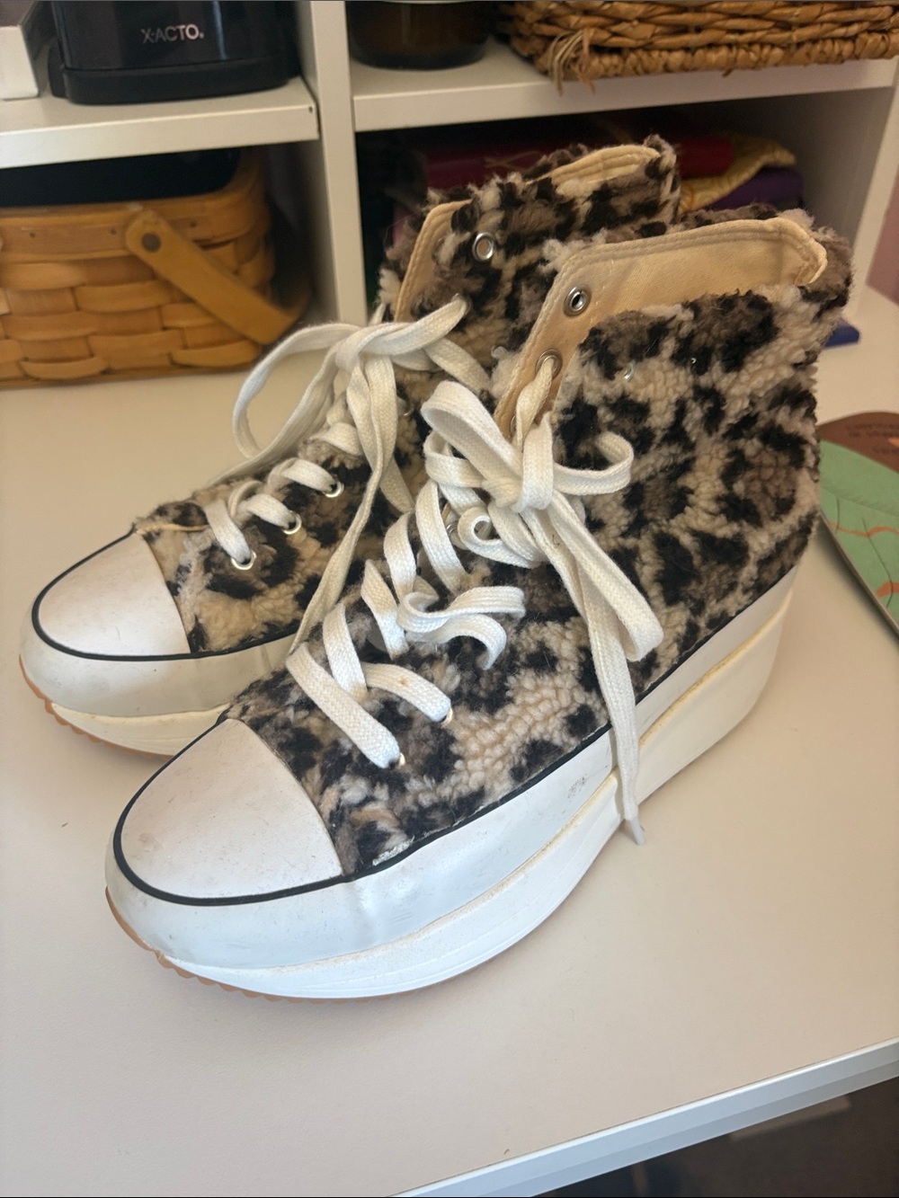 Madden Girl Plush Leopard Print Platform High-Top Sneakers